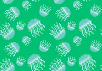 Cartoon ocean animals seamless jellyfish pattern for fabrics and wrapping paper and linens and kids clothes print