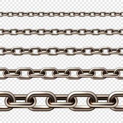 Realistic brown metal chain with old rusty links. Heavy steel chain for industrial use. Vector illustration