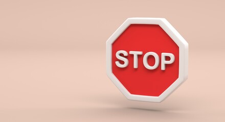 Stop, stop sign, red sign with white edges on a plain background, advertisement (3d illustration)