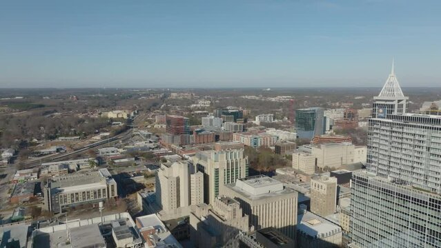 Flying over the central business corridor of Raleigh