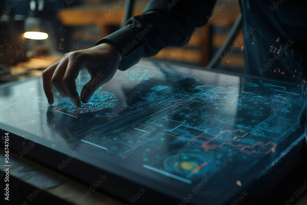 Aufkleber engaging with complex, visually-striking charts on a virtual interface, revolutionizing the way we a