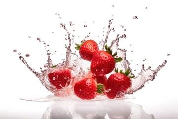 Fototapeta na wymiar Splashing Strawberry into Water Generative AI