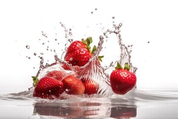 Fototapeta premium Splashing Strawberry into Water Generative AI