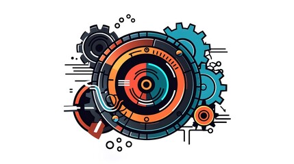 Fototapeta premium sleek 8K collection of technology icons featuring clean line art, flat colors, and vector designs. Set against a white background, these detailed graphics effortlessly capture the essence of tech.