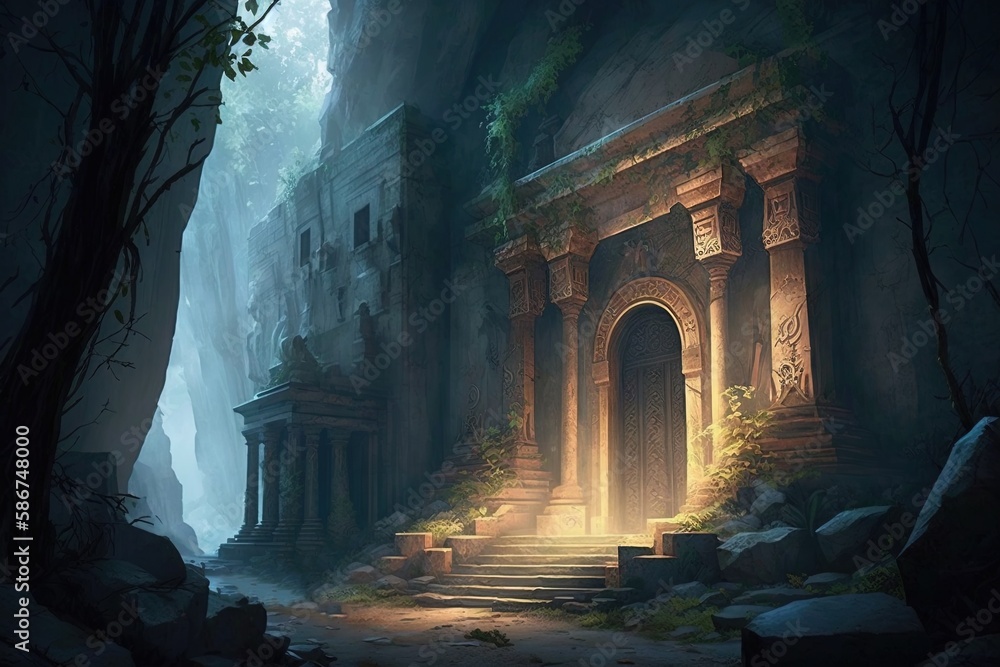 Poster discovering fabled structures and cryptic halls: unveiling the secrets of an ancient monastery gener