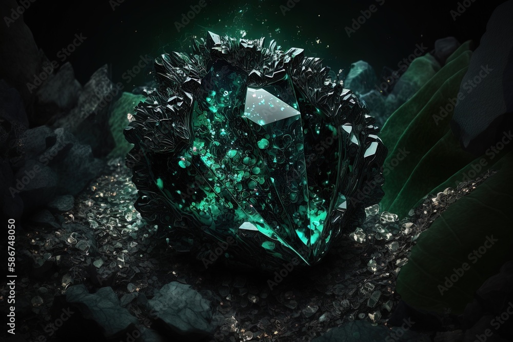 Poster emerald encrusted miracle slashing through darkness generative ai