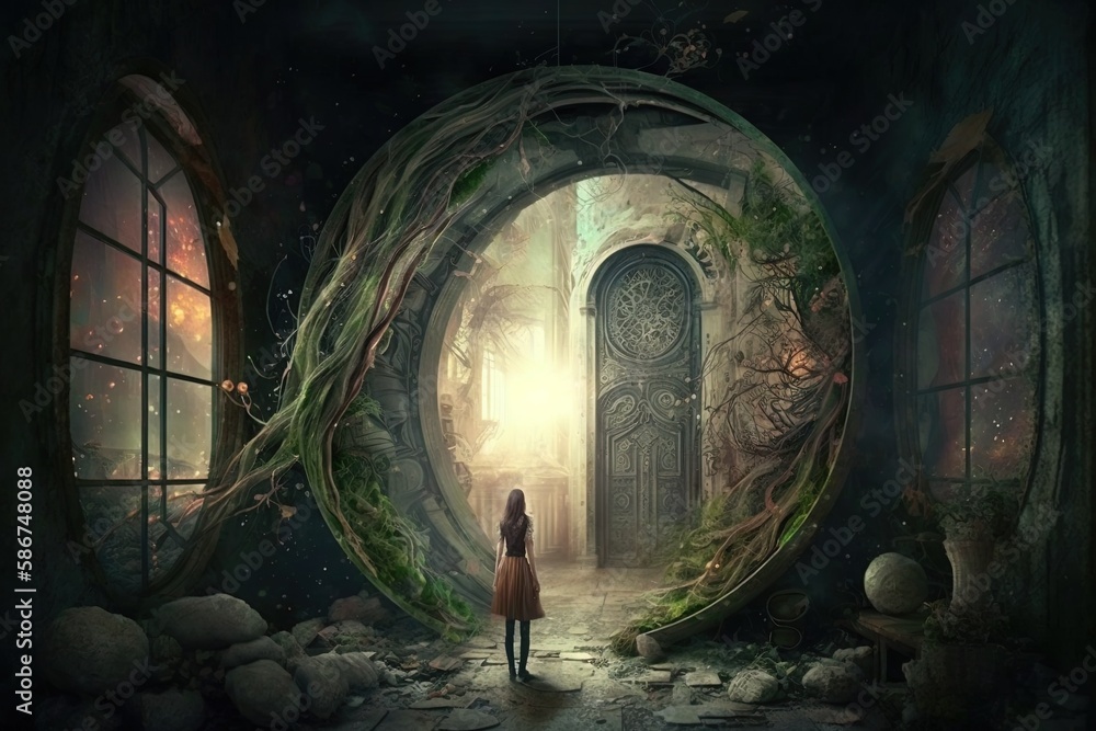 Poster ethereal enchantment within the walls of the fantasy factory generative ai
