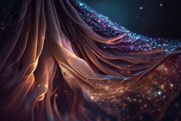Dreamy Starlight Reflecting off Glittering Silk Fringes Generative AI