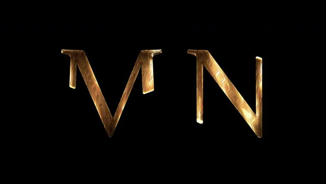 M,N Gold Letter Font Animation, Alpha Channel