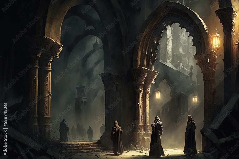 Aufkleber hallowed fortifications reigned over by the silent string of cloistered clergy generative ai