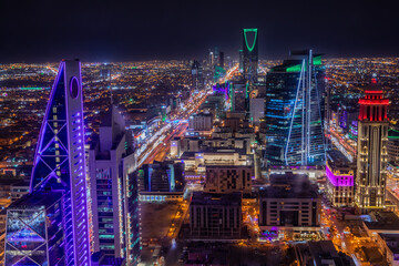 Fototapeta na wymiar Night panorama of downtown of Riyadh city, Al Riyadh, Saudi Arabia