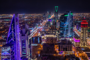 Night panorama of downtown of Riyadh city, Al Riyadh, Saudi Arabia