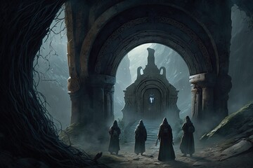 Guardians of Otherworldly Lore Sublimely Lodged Within A Mysterious Monastic Fortress Generative AI