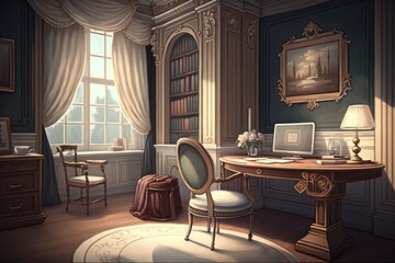 Luxurious Comfort: An Enticing Home Office Illustration Generative AI