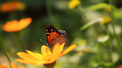 Beautiful butterfly flying through a garden
