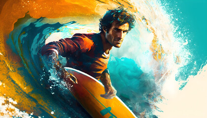 Surfer in the ocean. Generative AI illustration