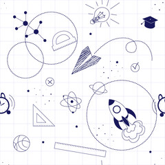 school theme seamless background, school doodles seamless pattern, school elements seamless pattern, notepad writing, learning, lessons, study time, school tools set, education icon set
