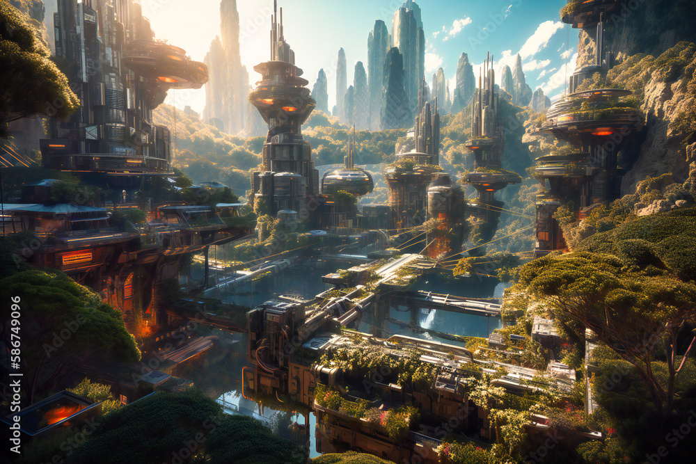 Poster the earth thriving through the seamless integration of innovative technologies, fostering unity and 