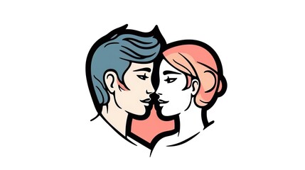 Fototapeta premium detailed 8K love couple icon, showcasing clean line art and captivating colors. This digital illustration stands out on a white background, capturing the essence of romance in a simple yet elegant.