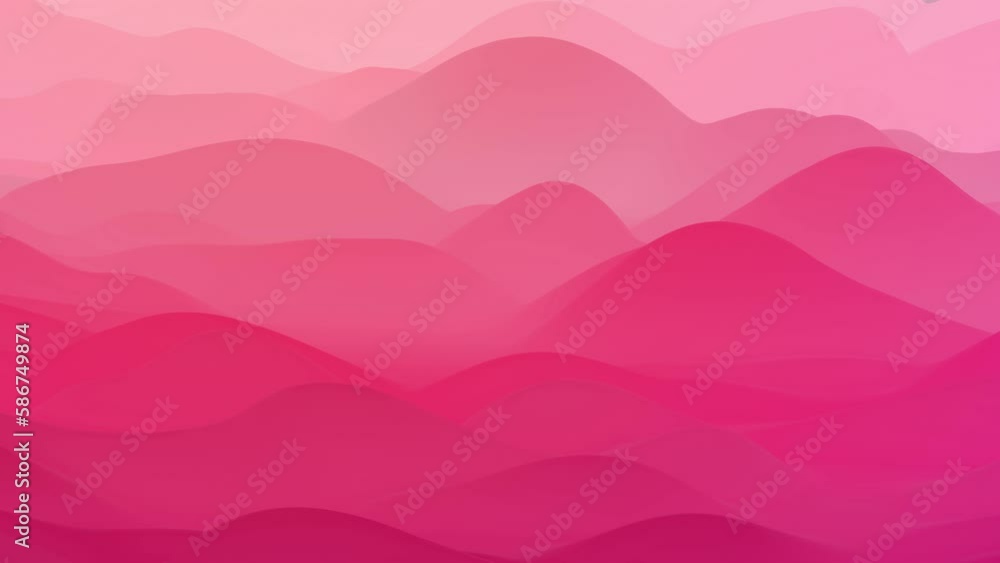 Poster liquid red gradient on displaced surface with waves and folds, internal glow material, forms hills o