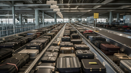 transport belt for luggage at the airport. generative AI.