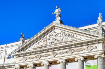 Architectural capital of the National Theatre Maria II in Lisbon, Portugal