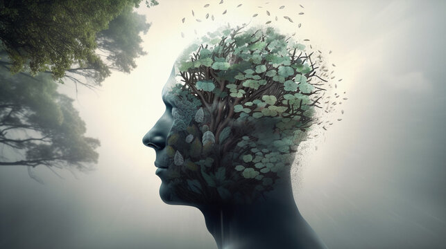 Conceptual image of human head and tree made of media icons world health day concept ai generated artwork