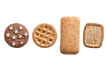 Four diferent biscuits in white bacground