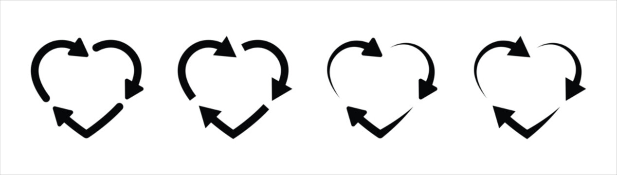 heart circle arrow icon set. circular arrow on line heart icon symbol sign collections, vector illustration