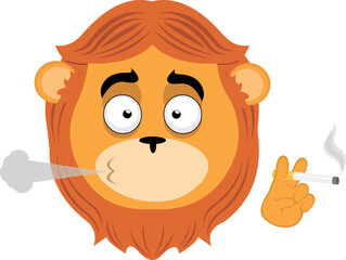 vector illustration face of a cartoon lion smoking a cigarette