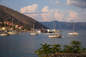 Fototapeta premium AGIA EFIMIA, KEFALONIA ISLAND - AUGUST 12, 2022: Picturesque view of Agia Efimia marina, Kefalonia, Ionian Sea, Greece.