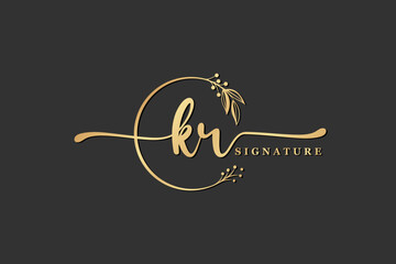luxury signature initial kr logo design isolated leaf and flower
