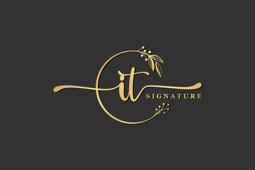 luxury signature initial it logo design isolated leaf and flower