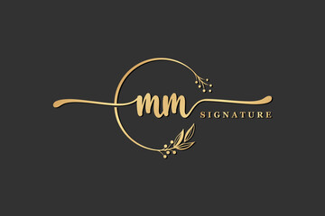 luxury signature initial mm logo design isolated leaf and flower