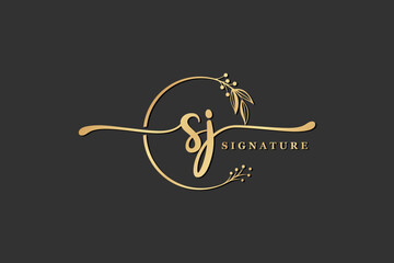 luxury signature initial sj logo design isolated leaf and flower