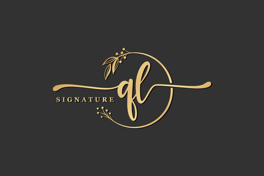 luxury signature initial ql logo design isolated leaf and flower