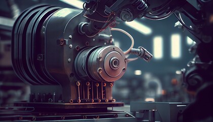 Automation industry concept with 3d rendering robot assembly line in&nbsp;&nbsp;factory