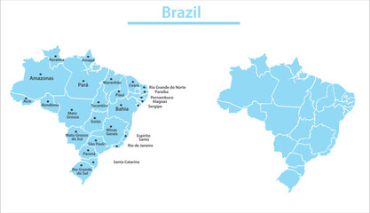 Fototapeta na wymiar Brazil map illustration vector detailed Brazil map with all state names 