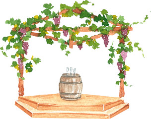 Watercolor grape wedding arch, countryside ceremony, wedding invitation background, save the date