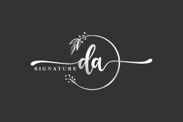 luxury signature initial da logo design isolated leaf and flower