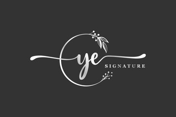 luxury signature initial ye logo design isolated leaf and flower