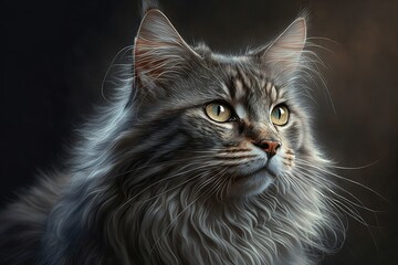 Portrait of a fluffy gray cat close up, Generative AI
