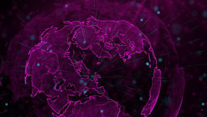 Digital purple planet of Earth, 3D animation