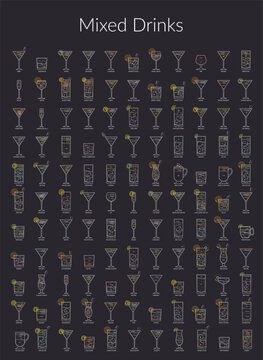 Vector illustration. Recipes for alcoholic cocktails. 121 Cocktail. Mixed Drinks.