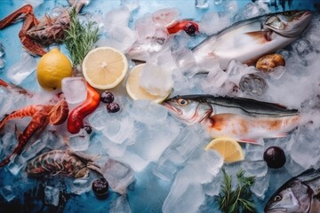 Fototapeta na wymiar Seafood on ice Generative AI