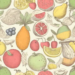 Seamless Fruit patterns in various art styles