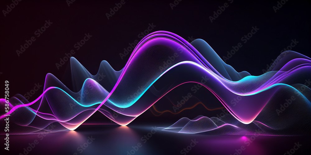 Aufkleber abstract futuristic background with blurry glowing wave and neon lines, data flow concept generative