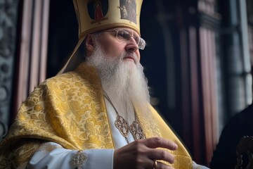 Orthodox Bishop looking away. Generative AI - obrazy, fototapety, plakaty