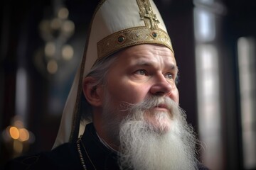 Orthodox Bishop looking away. Generative AI - obrazy, fototapety, plakaty