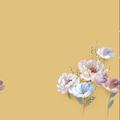 Watercolor various flowers, roses, peonies, reeds